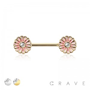 PINK BLUSH FLOWER 316L SURGICAL STEEL NIPPLE BAR